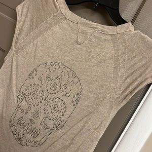 Skull cashmere linen cap sleeve sweater